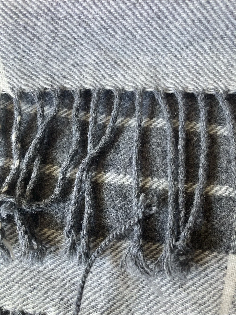Cozy Wool Blend Gray Plaid Fringe Scarf Wrap - Women's Winter Accessory